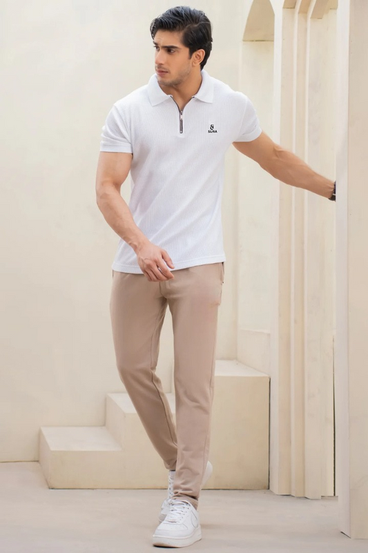 Waffle Polo with Signature Trouser Twinset